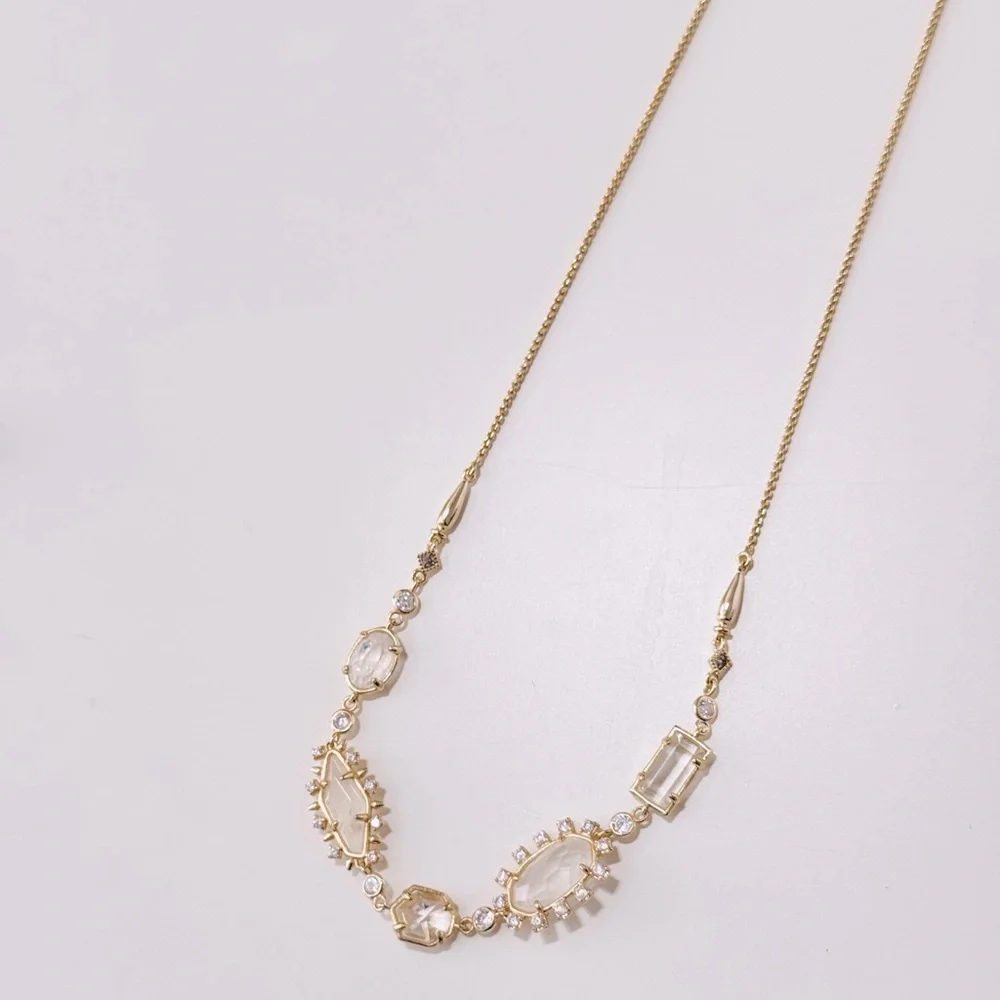 KENDRA SCOTT June Gold Clear White Crystal Mix Necklace